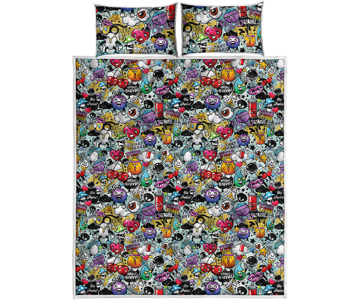 Graffiti Cartoon Characters Print Quilt Bed Set