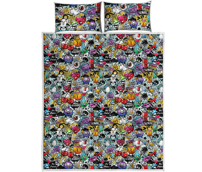 Graffiti Cartoon Characters Print Quilt Bed Set