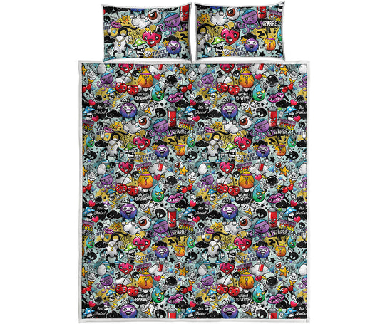 Graffiti Cartoon Characters Print Quilt Bed Set