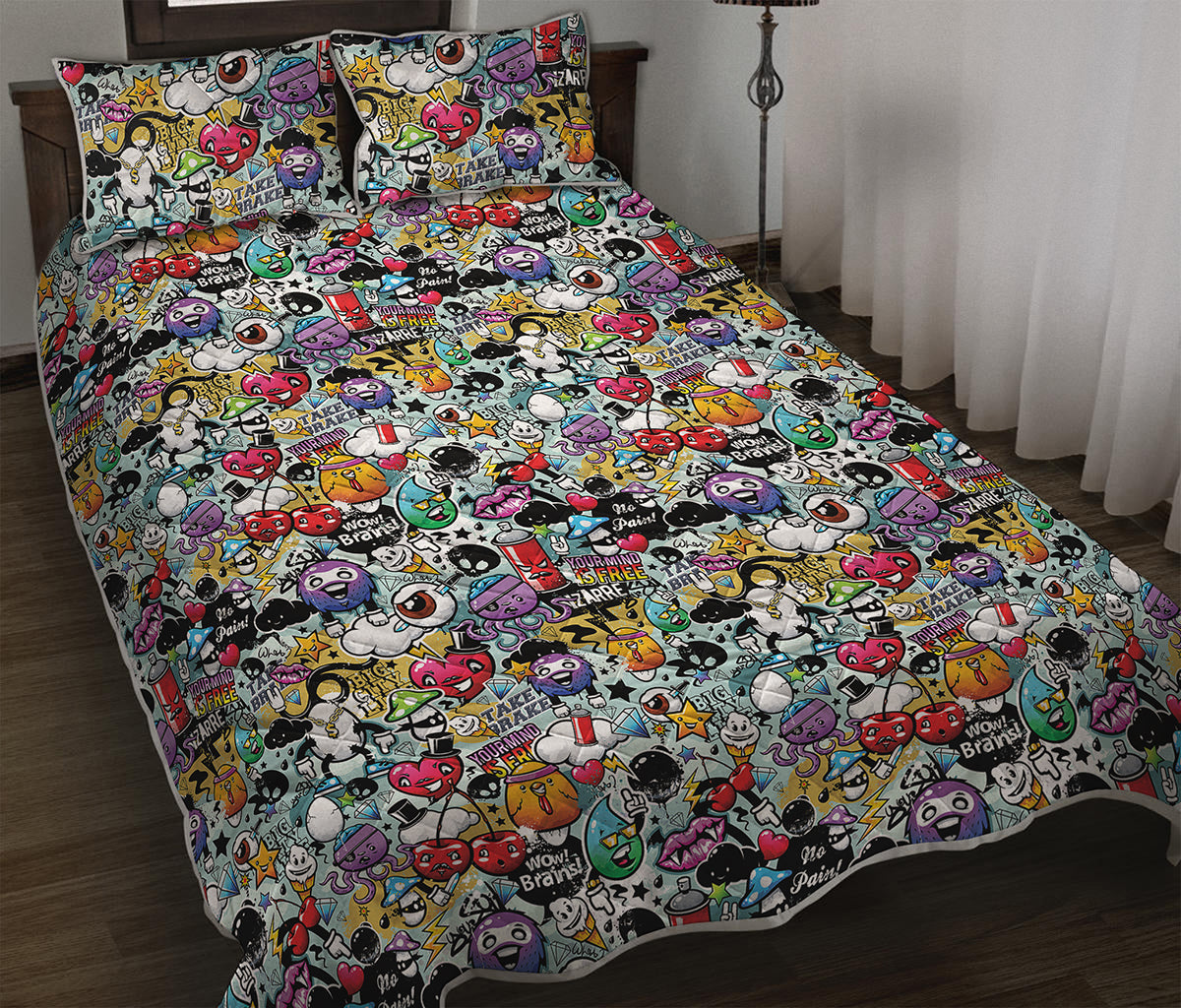 Graffiti Cartoon Characters Print Quilt Bed Set