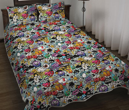 Graffiti Cartoon Characters Print Quilt Bed Set
