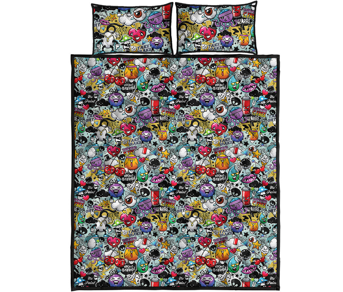 Graffiti Cartoon Characters Print Quilt Bed Set