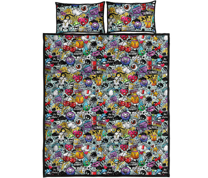 Graffiti Cartoon Characters Print Quilt Bed Set