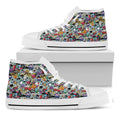 Graffiti Cartoon Characters Print White High Top Sneakers