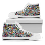 Graffiti Cartoon Characters Print White High Top Shoes