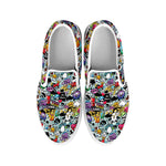 Graffiti Cartoon Characters Print White Slip On Shoes