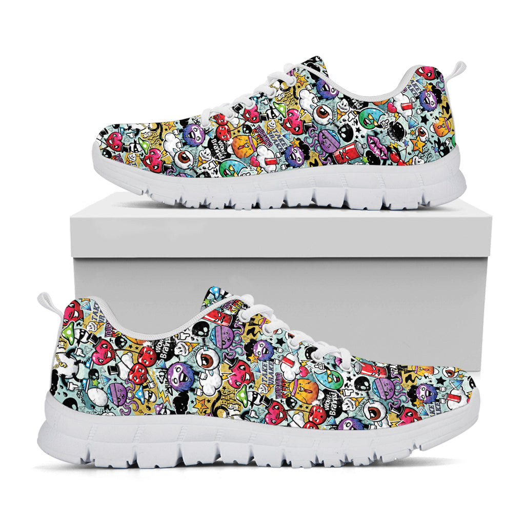 Graffiti Cartoon Characters Print White Sneakers