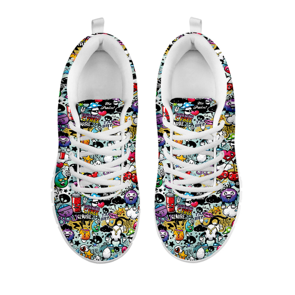 Graffiti Cartoon Characters Print White Sneakers