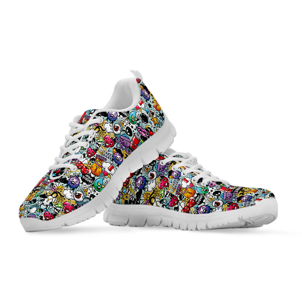 Graffiti Cartoon Characters Print White Sneakers