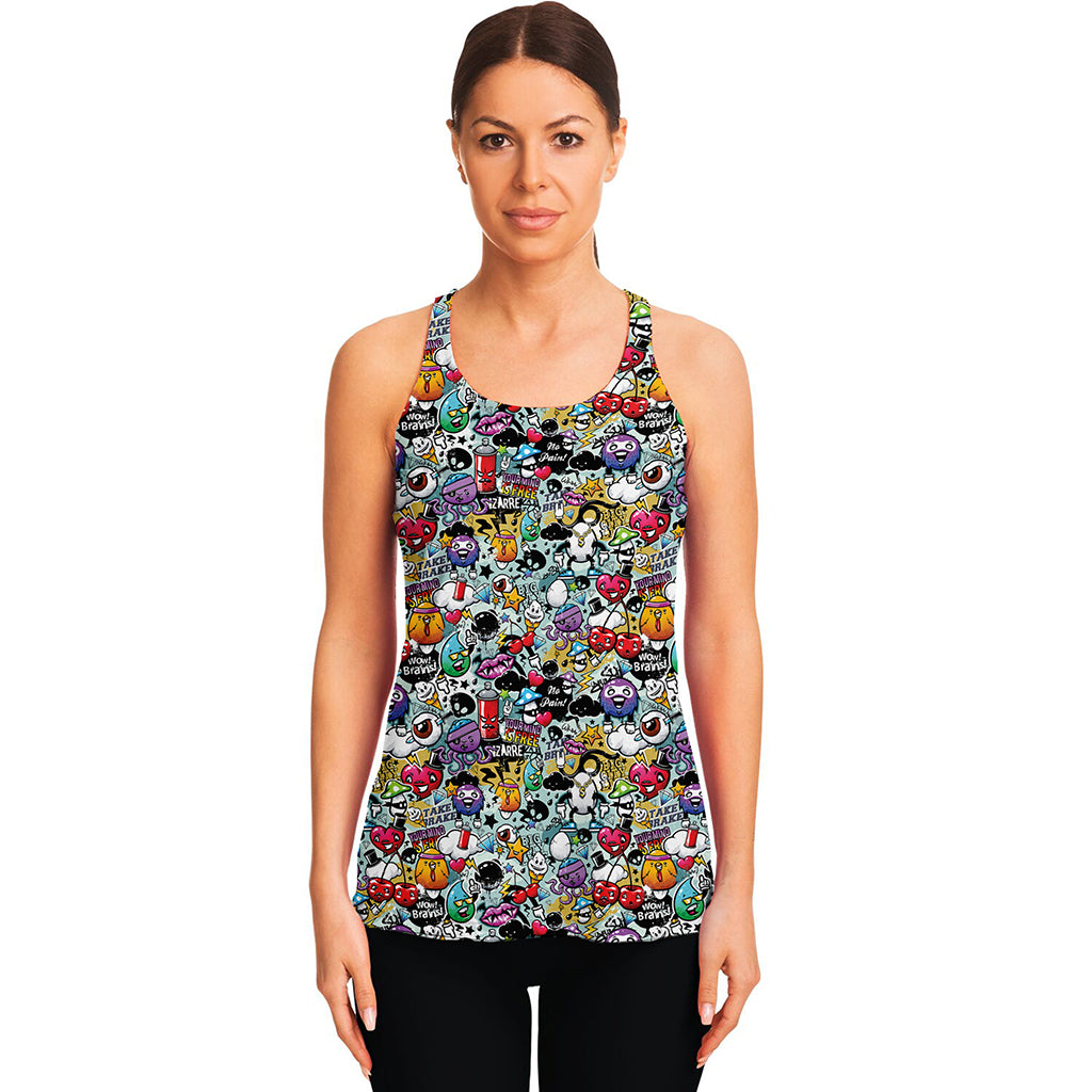 Graffiti Cartoon Characters Print Women's Racerback Tank Top