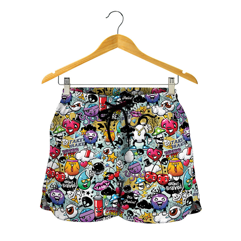 Graffiti Cartoon Characters Print Women's Shorts