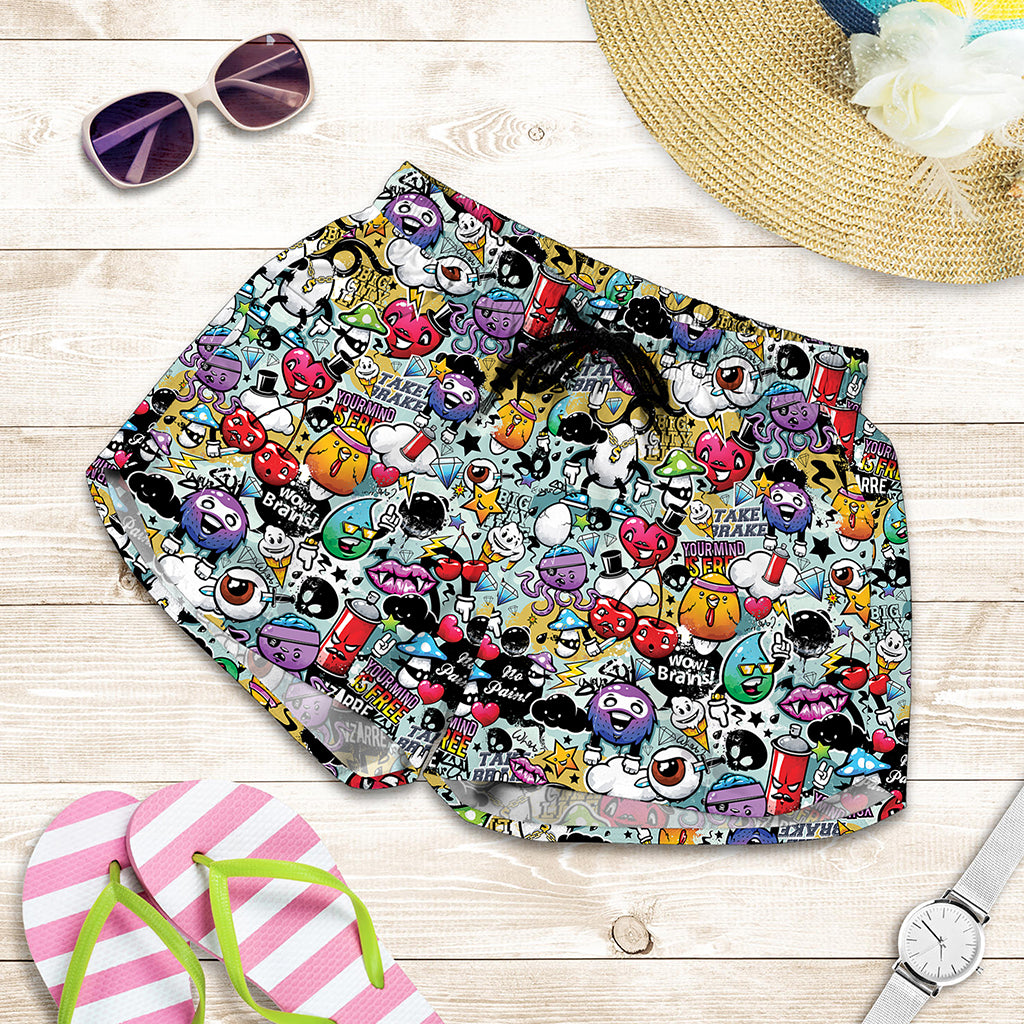 Graffiti Cartoon Characters Print Women's Shorts