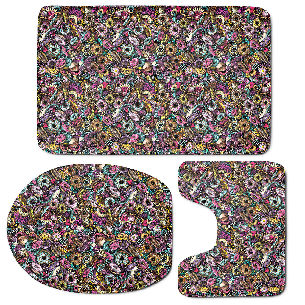 Graffiti Donut Pattern Print 3 Piece Bath Mat Set