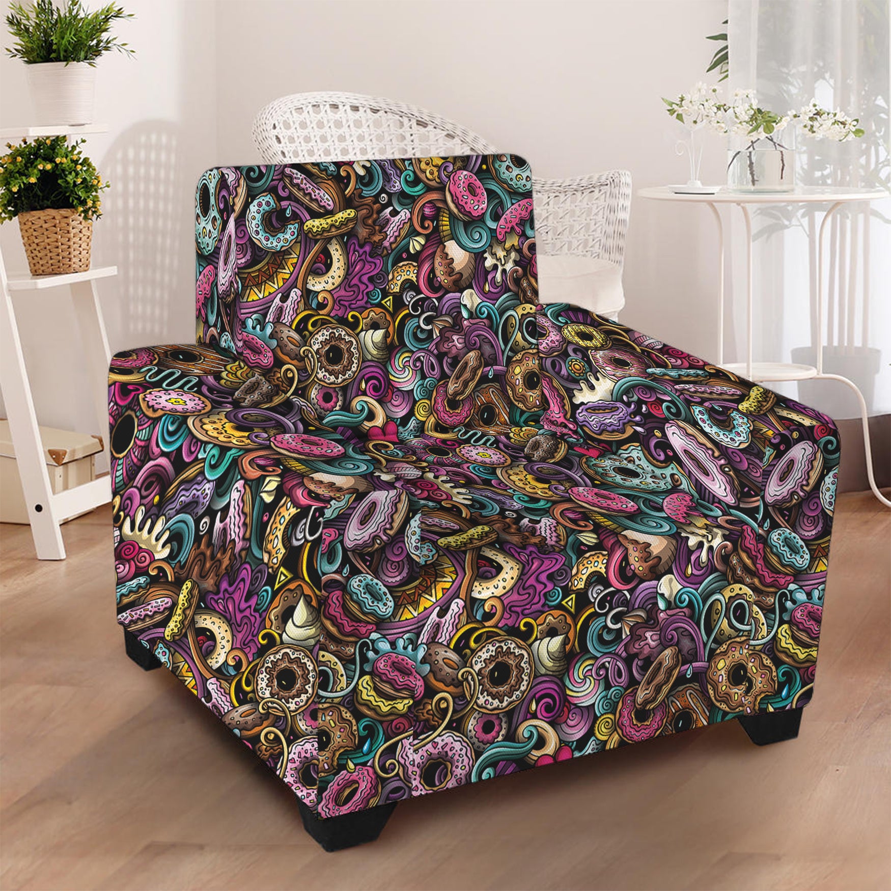 Graffiti Donut Pattern Print Armchair Slipcover