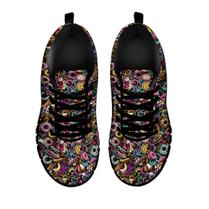 Graffiti Donut Pattern Print Black Sneakers