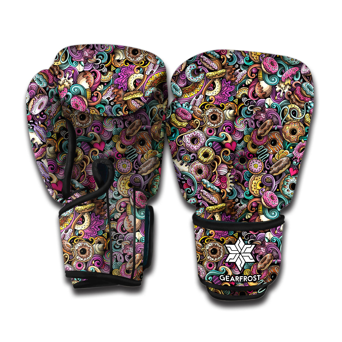 Graffiti Donut Pattern Print Boxing Gloves
