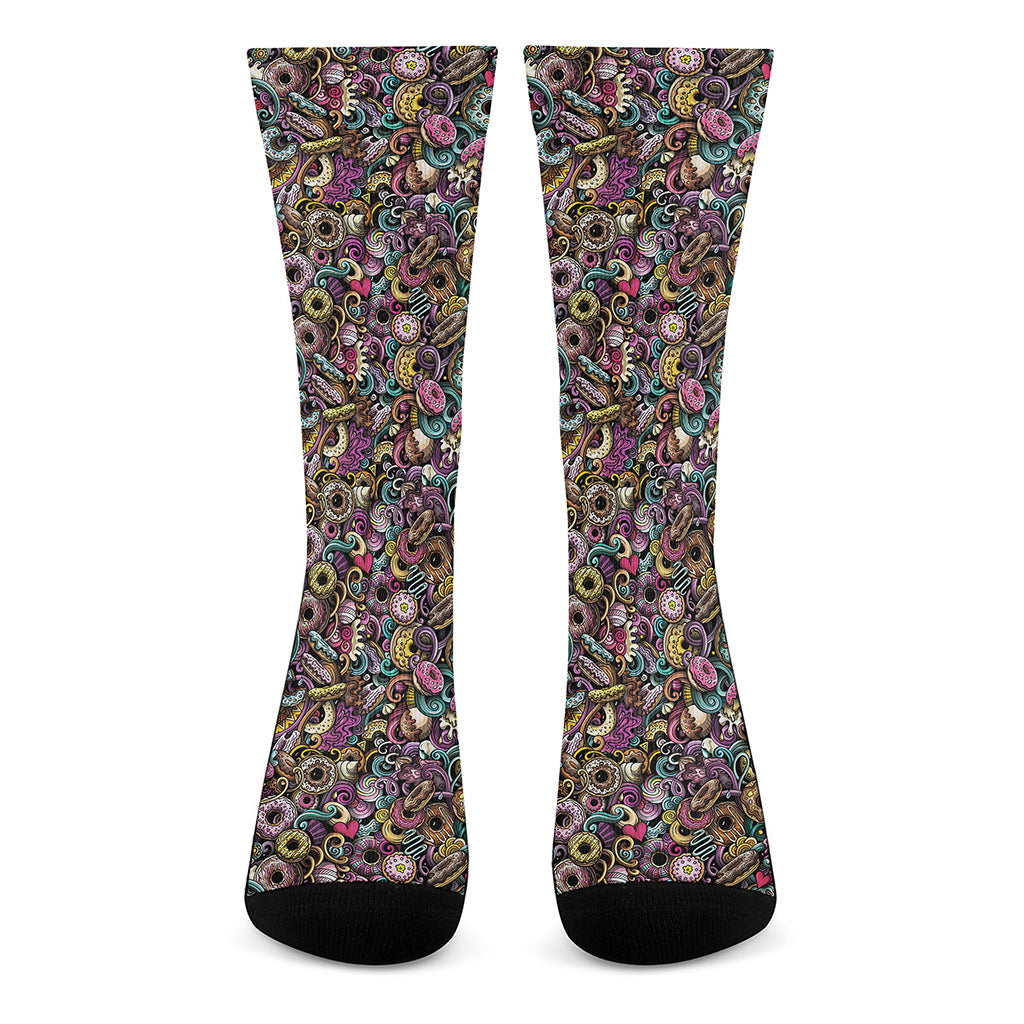 Graffiti Donut Pattern Print Crew Socks