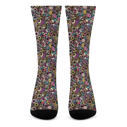 Graffiti Donut Pattern Print Crew Socks