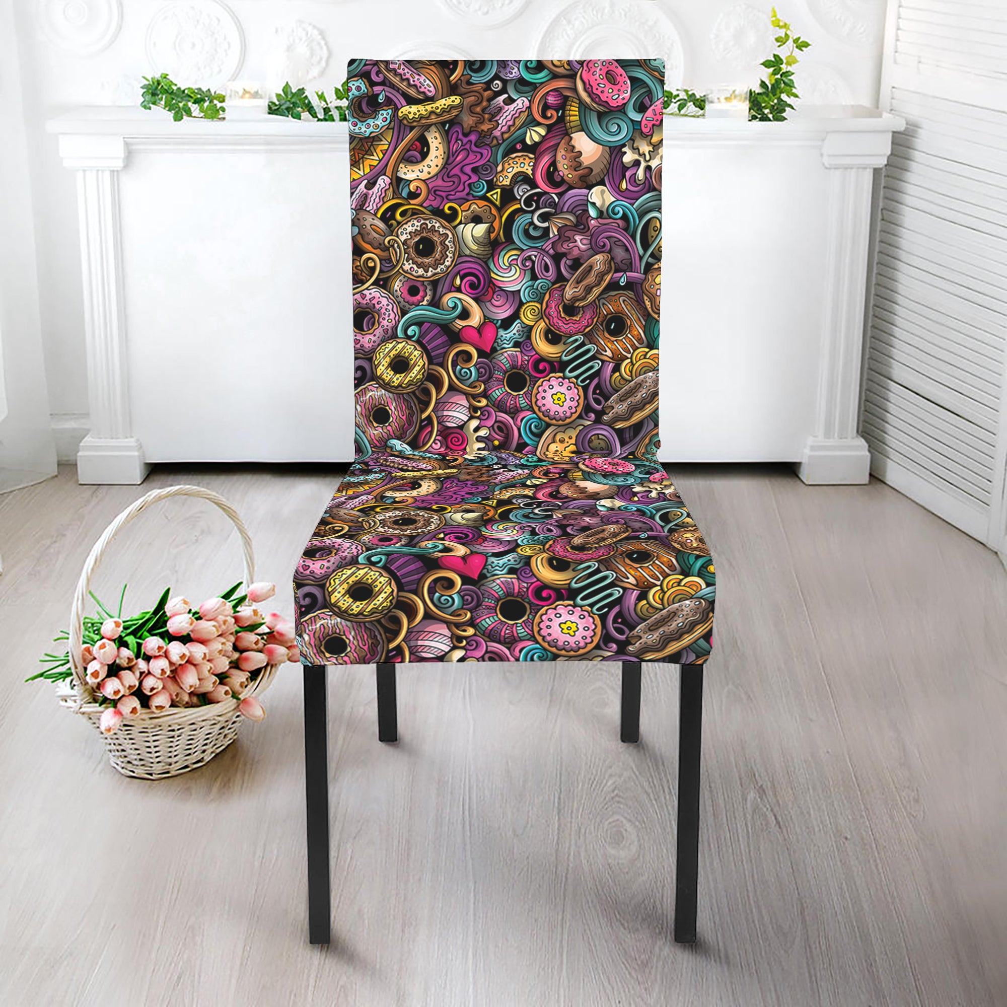 Graffiti Donut Pattern Print Dining Chair Slipcover