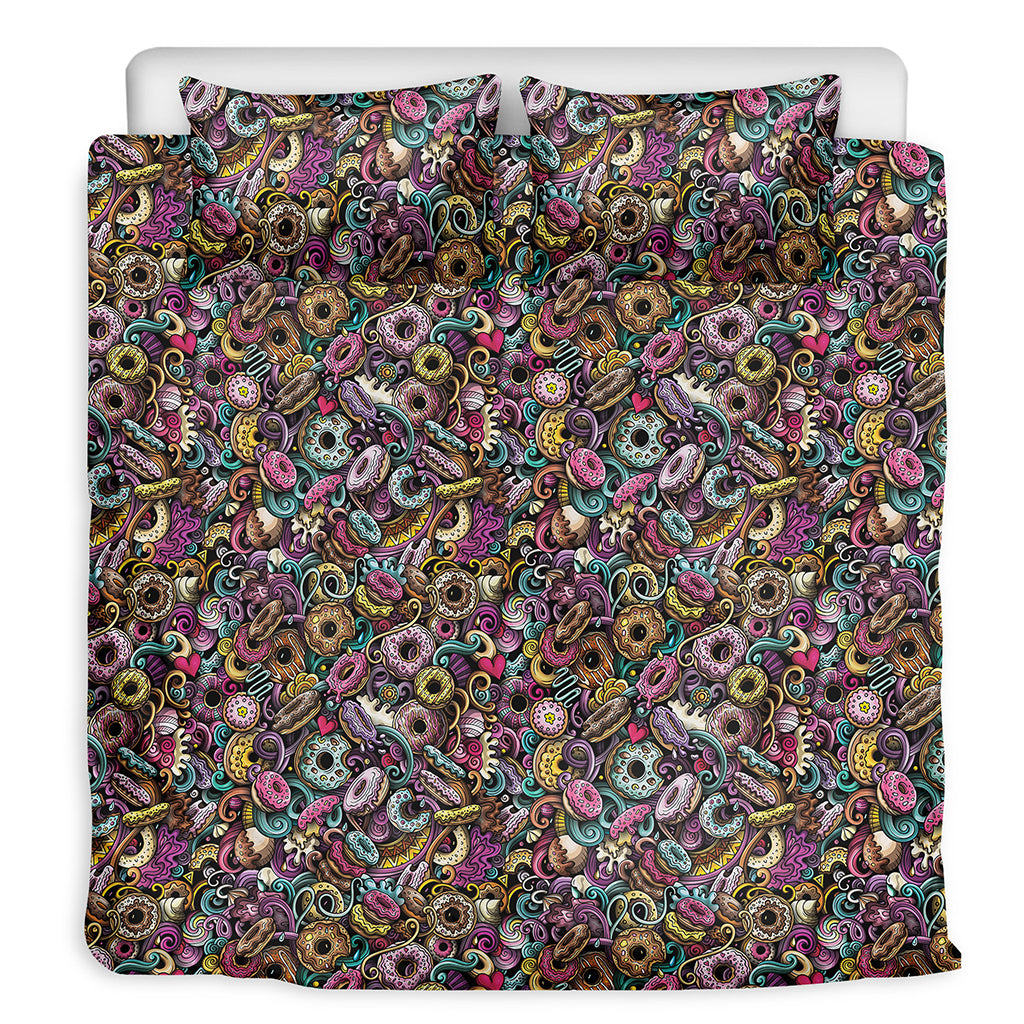 Graffiti Donut Pattern Print Duvet Cover Bedding Set