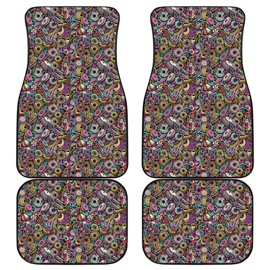 Graffiti Donut Pattern Print Front and Back Car Floor Mats