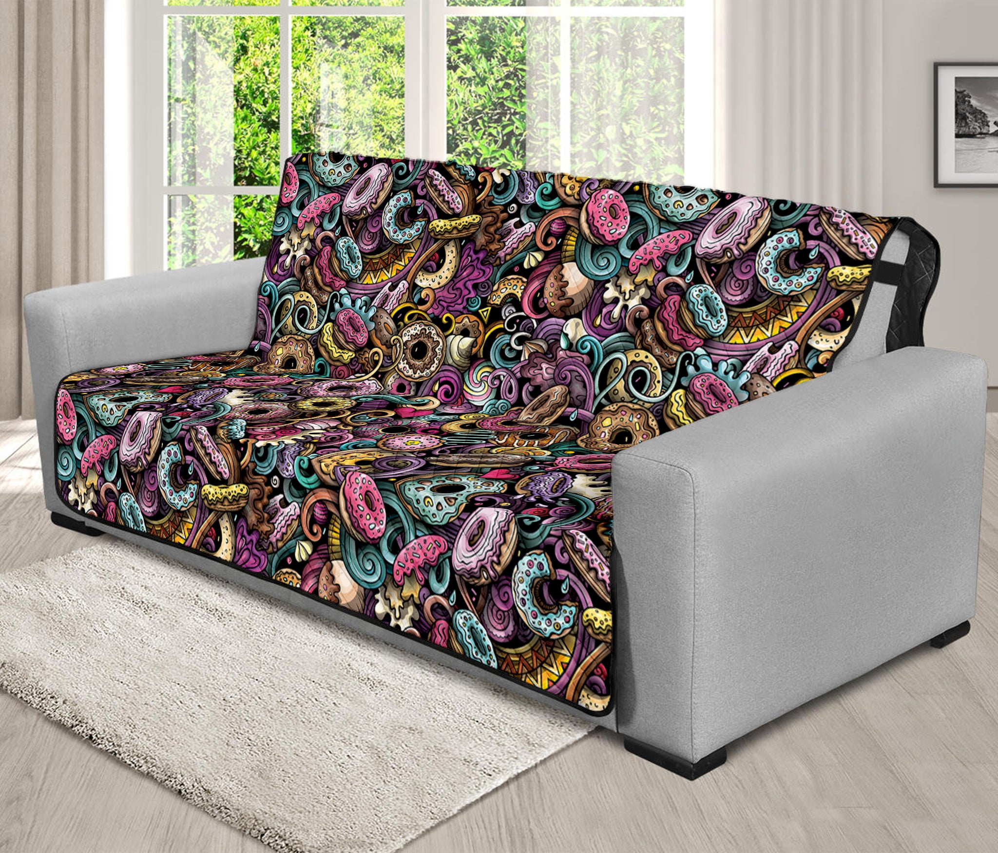 Graffiti Donut Pattern Print Futon Protector