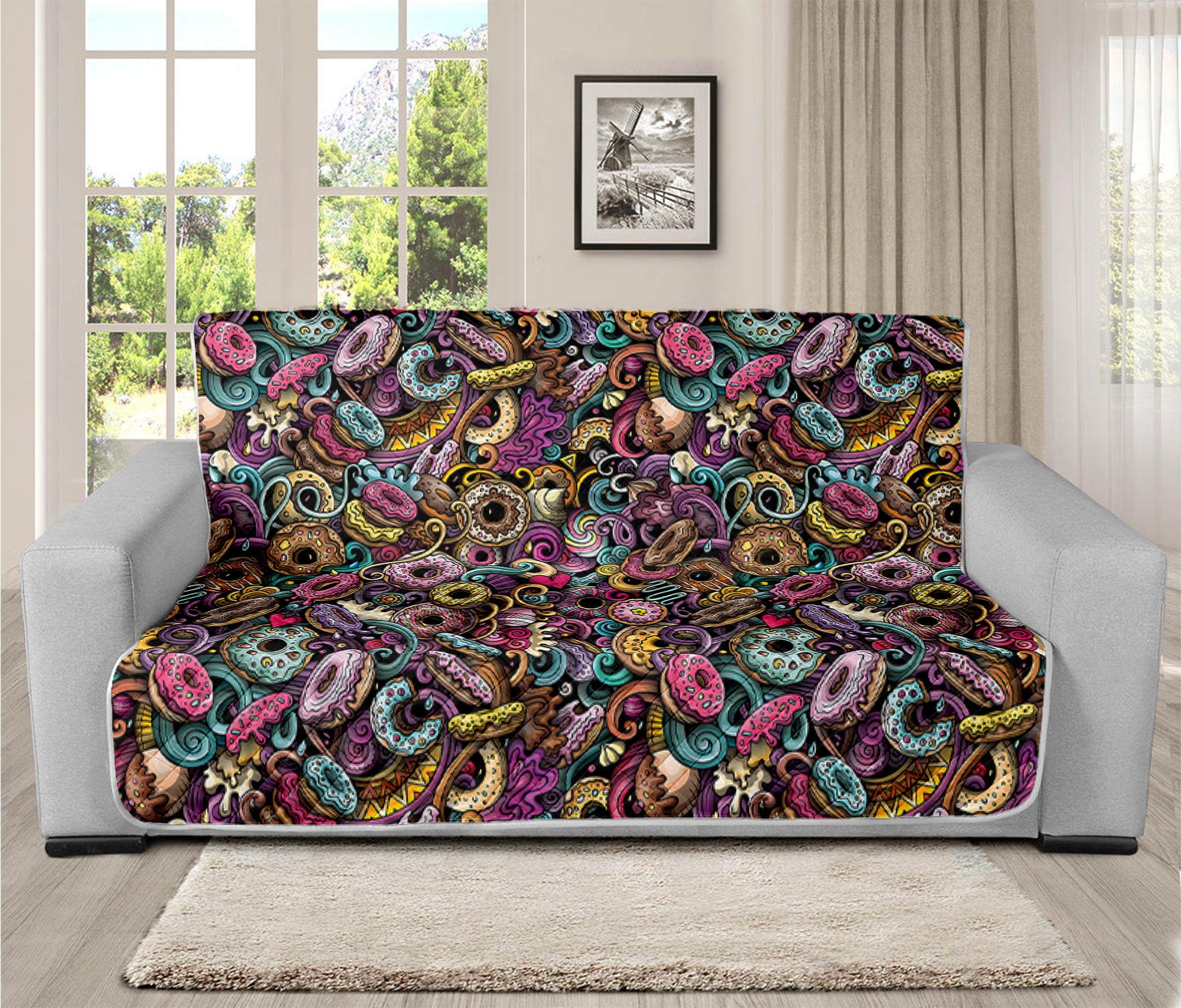 Graffiti Donut Pattern Print Futon Protector