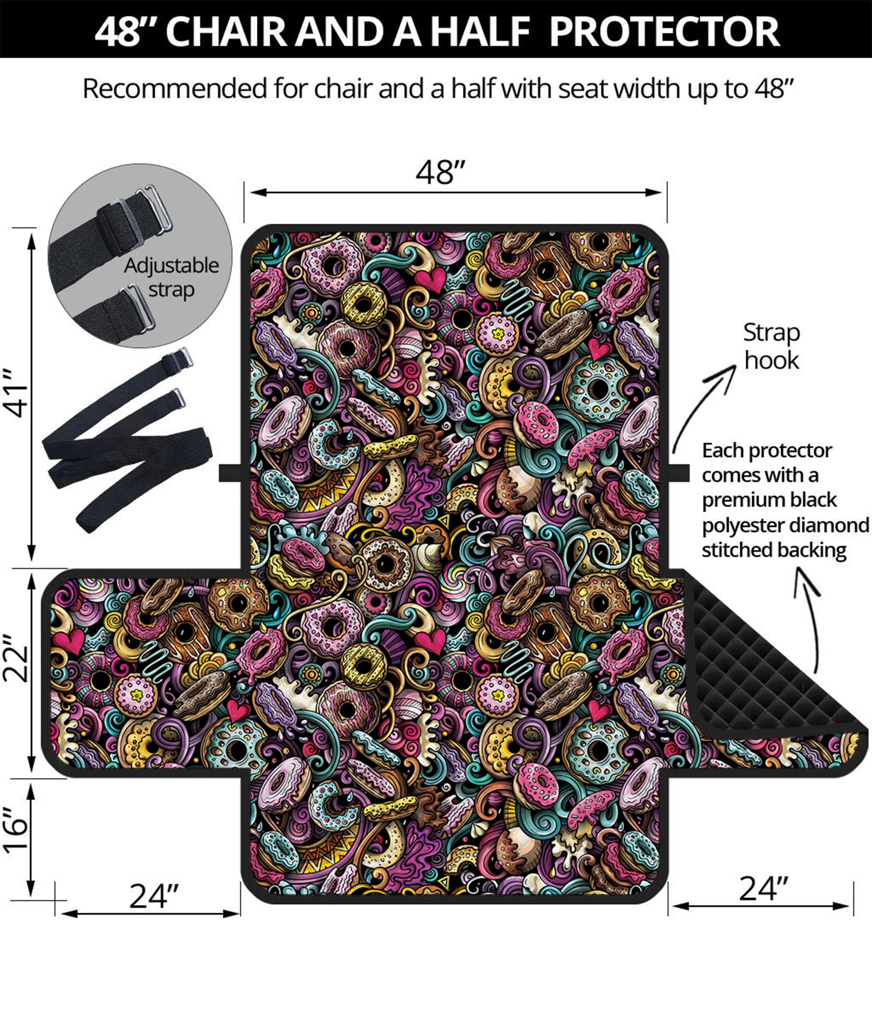 Graffiti Donut Pattern Print Half Sofa Protector