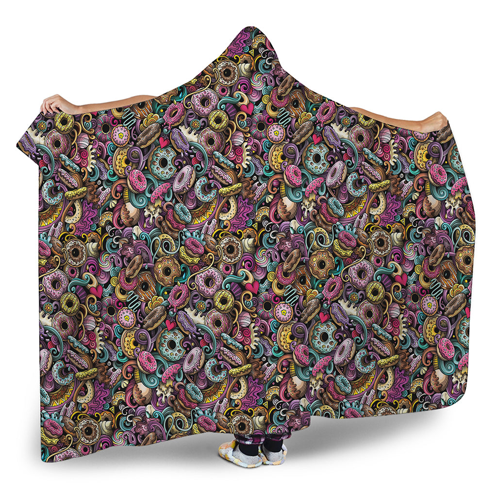 Graffiti Donut Pattern Print Hooded Blanket