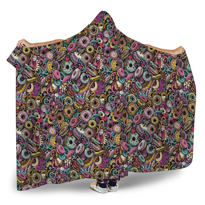 Graffiti Donut Pattern Print Hooded Blanket