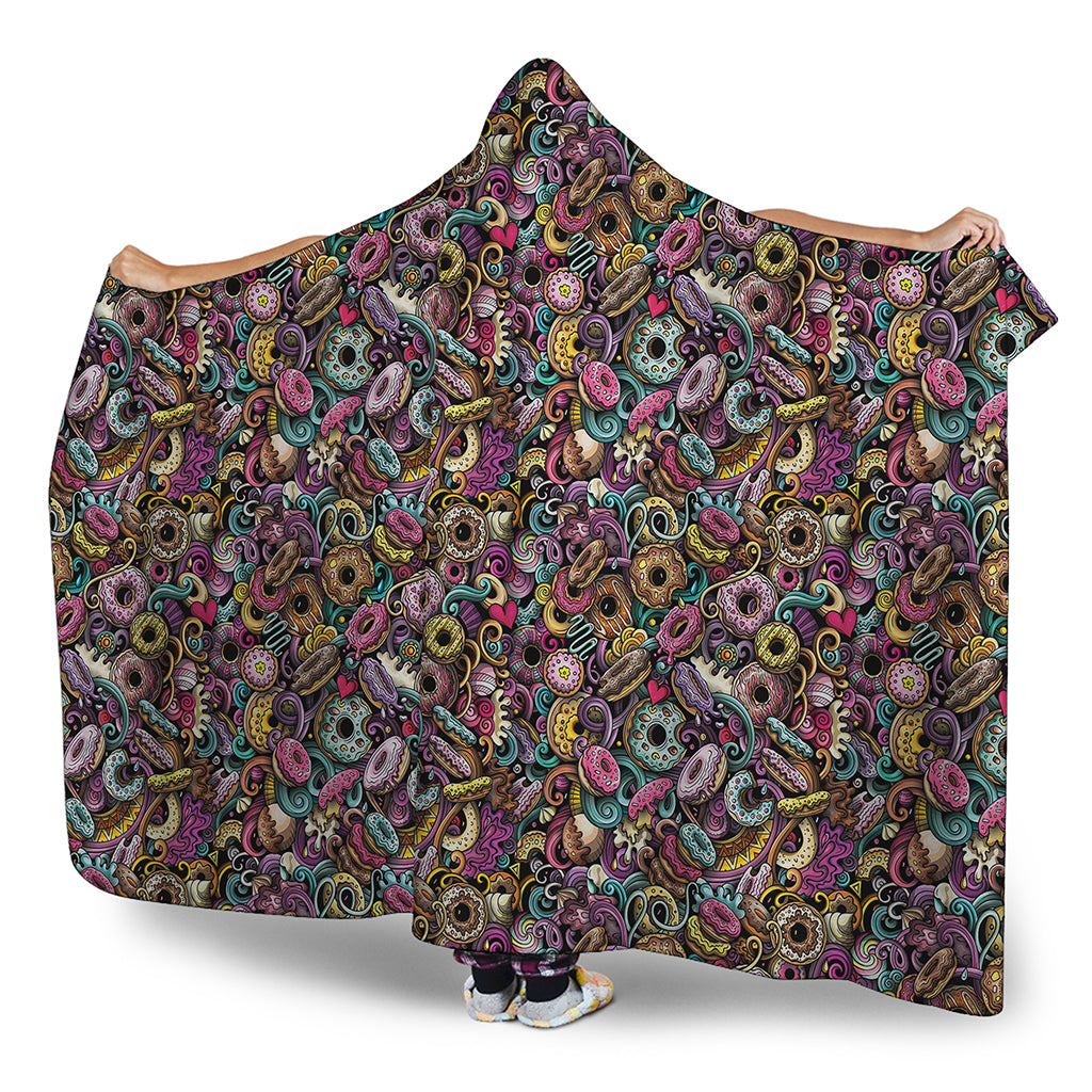Graffiti Donut Pattern Print Hooded Blanket