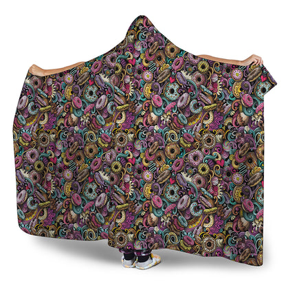 Graffiti Donut Pattern Print Hooded Blanket