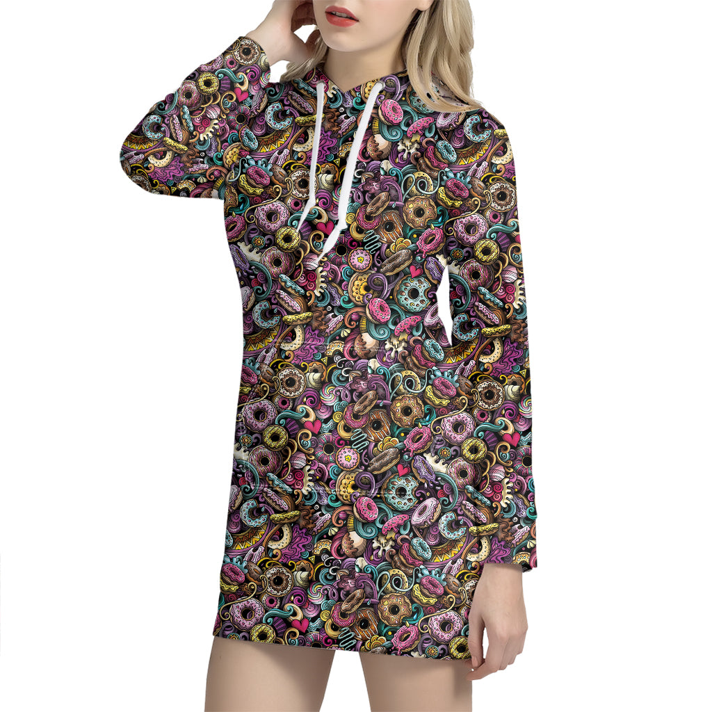 Graffiti Donut Pattern Print Hoodie Dress