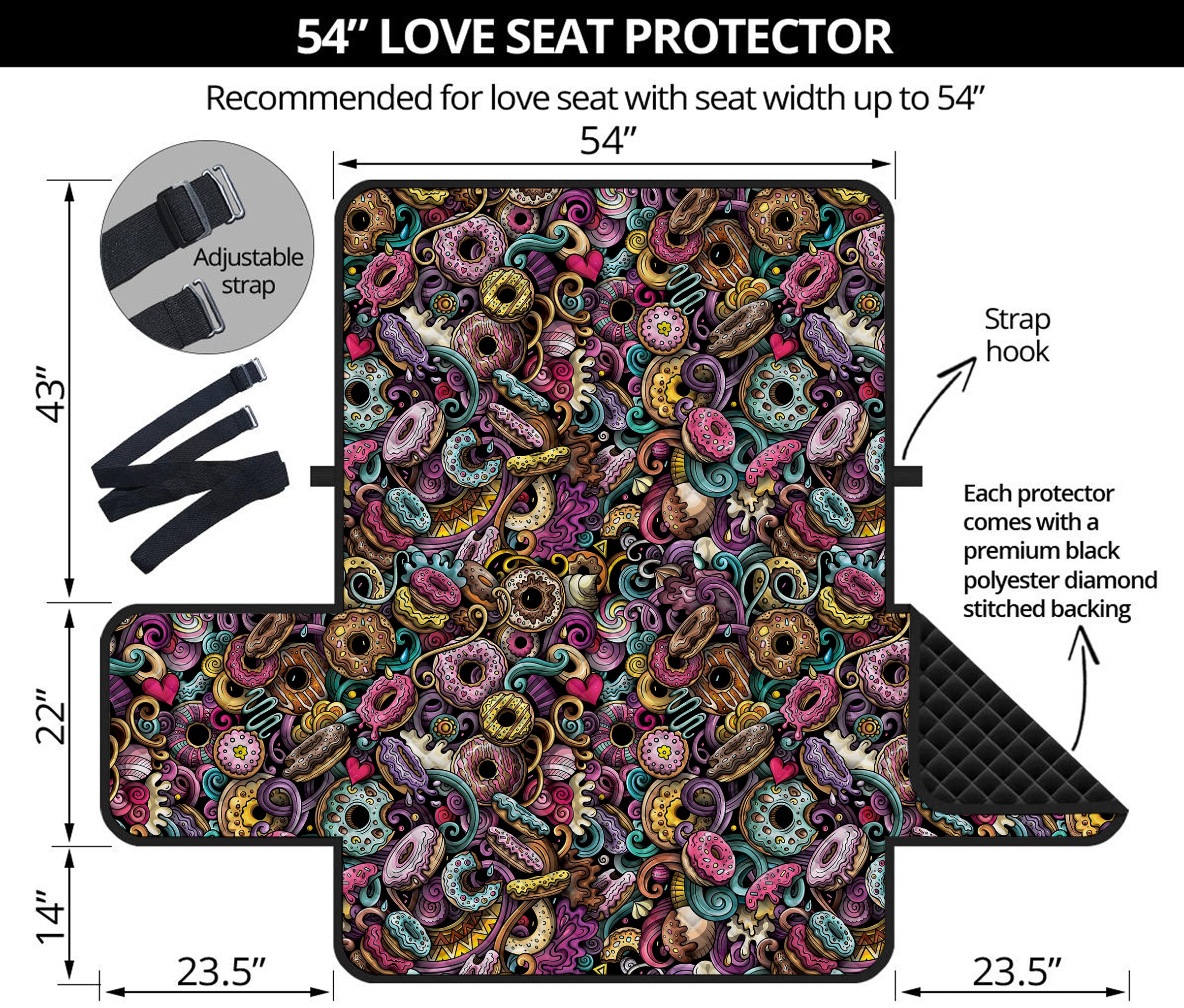 Graffiti Donut Pattern Print Loveseat Protector