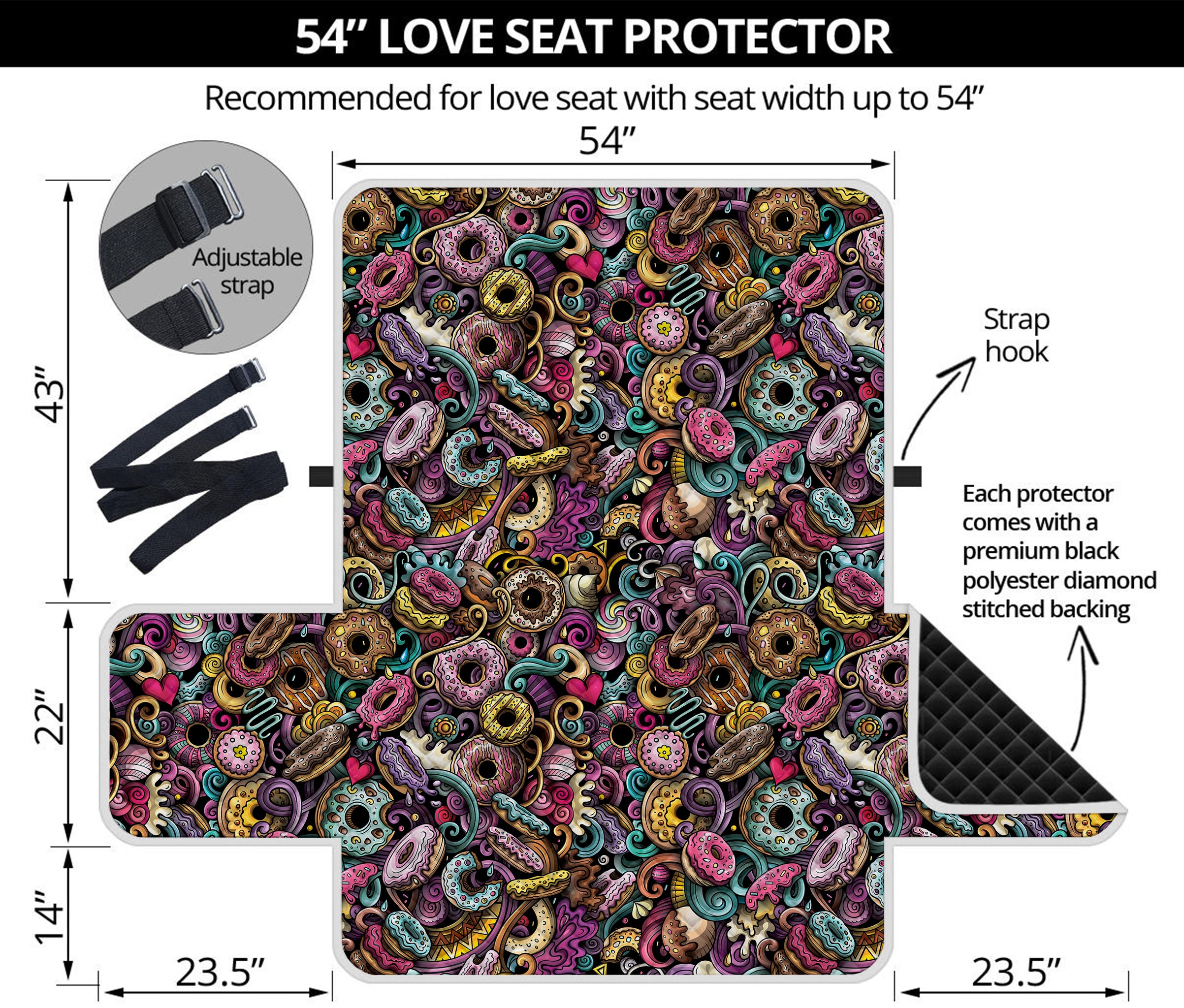 Graffiti Donut Pattern Print Loveseat Protector