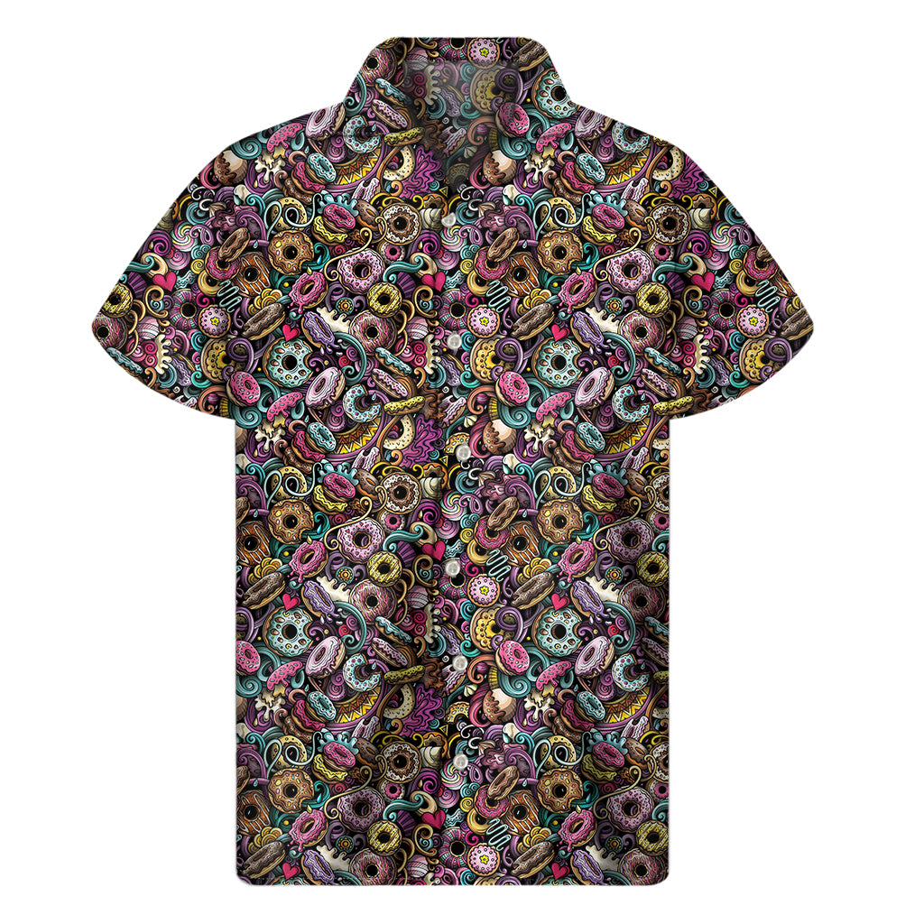 Graffiti Donut Pattern Print Men's Short Sleeve Shirt