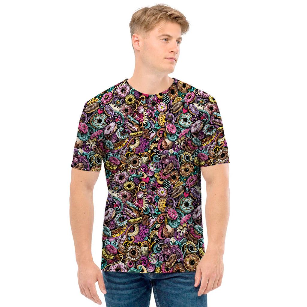 Graffiti Donut Pattern Print Men's T-Shirt