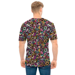 Graffiti Donut Pattern Print Men's T-Shirt