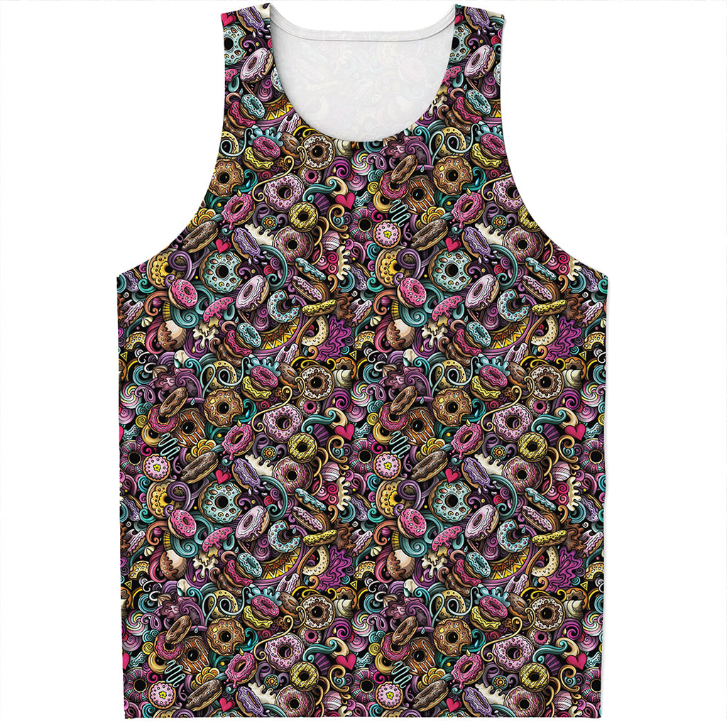 Graffiti Donut Pattern Print Men's Tank Top