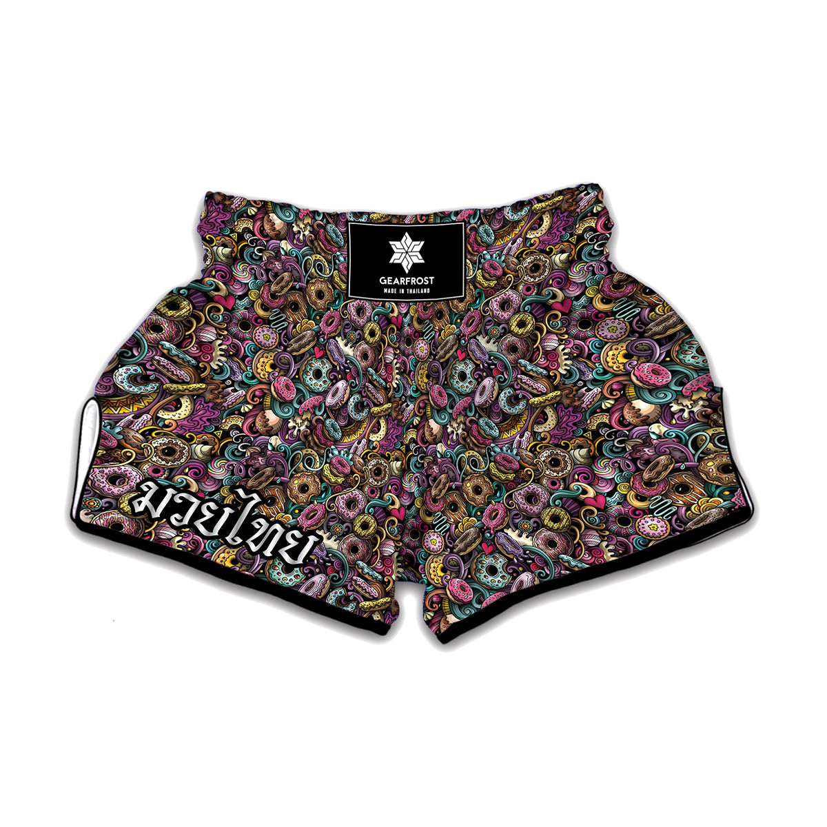 Graffiti Donut Pattern Print Muay Thai Boxing Shorts