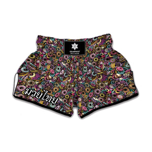 Graffiti Donut Pattern Print Muay Thai Boxing Shorts