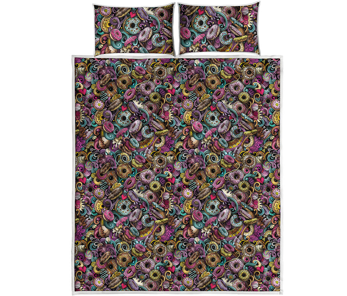 Graffiti Donut Pattern Print Quilt Bed Set