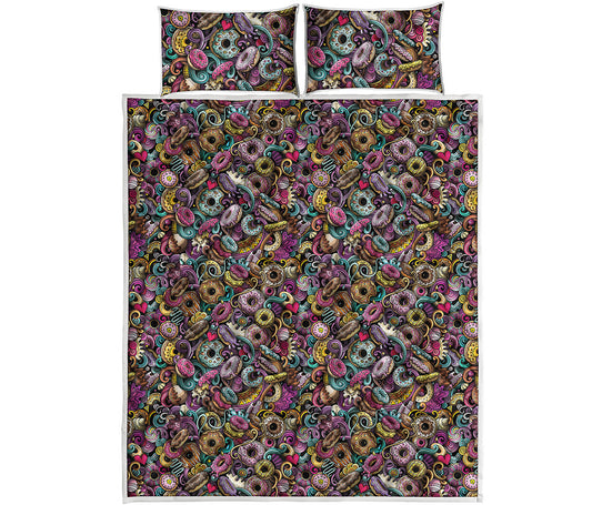 Graffiti Donut Pattern Print Quilt Bed Set