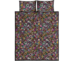 Graffiti Donut Pattern Print Quilt Bed Set