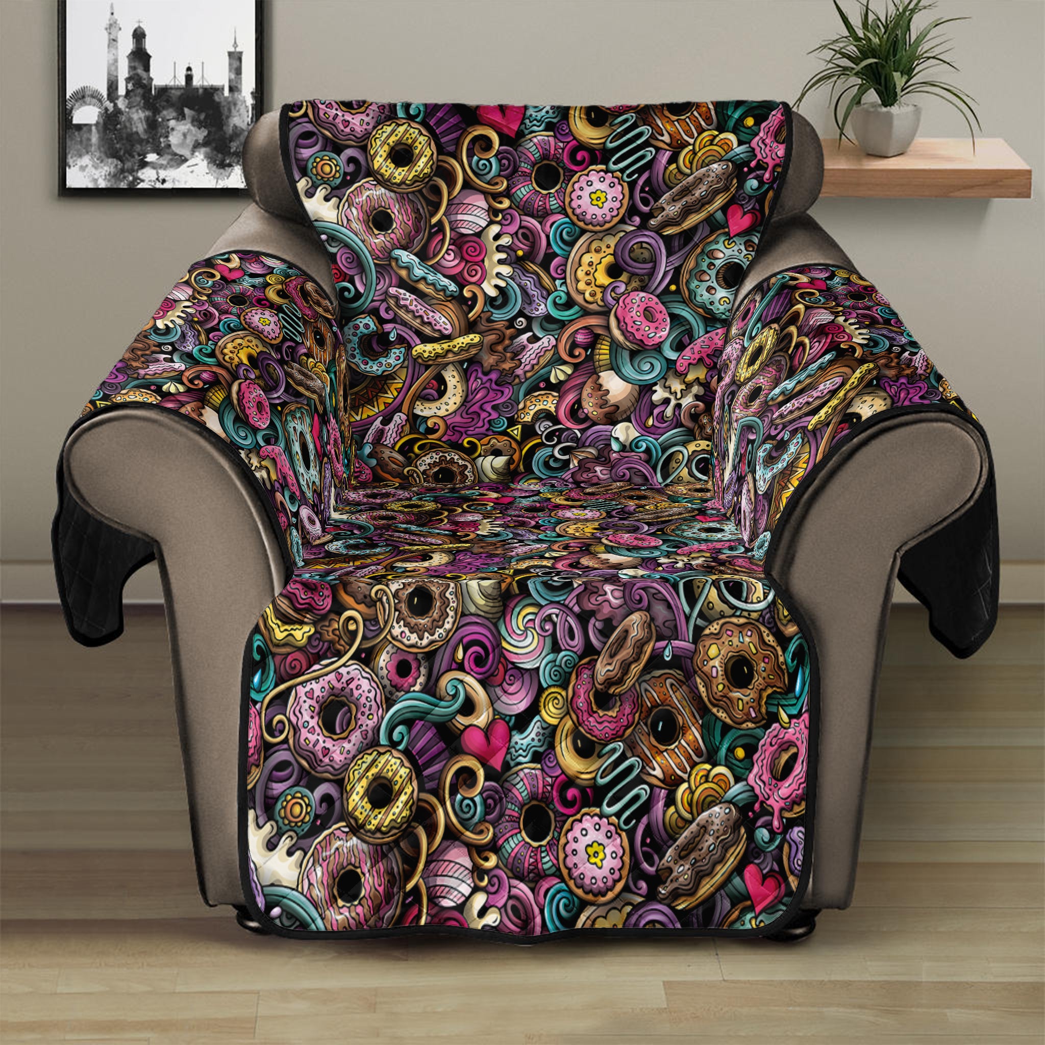 Graffiti Donut Pattern Print Recliner Protector