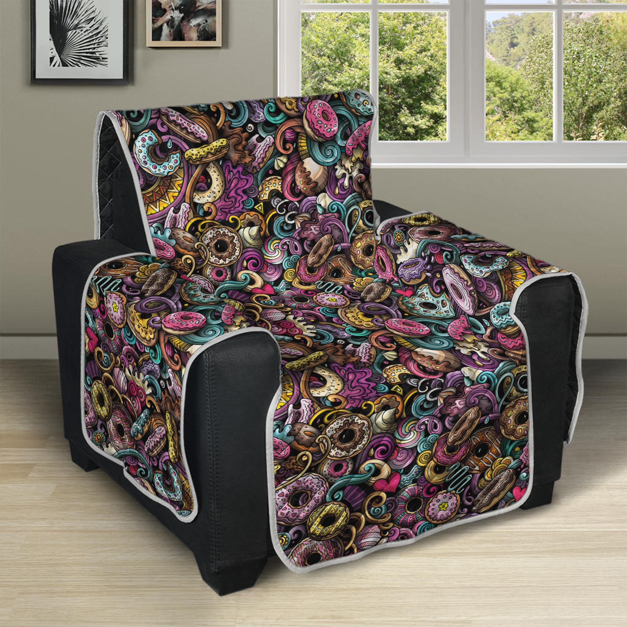 Graffiti Donut Pattern Print Recliner Protector