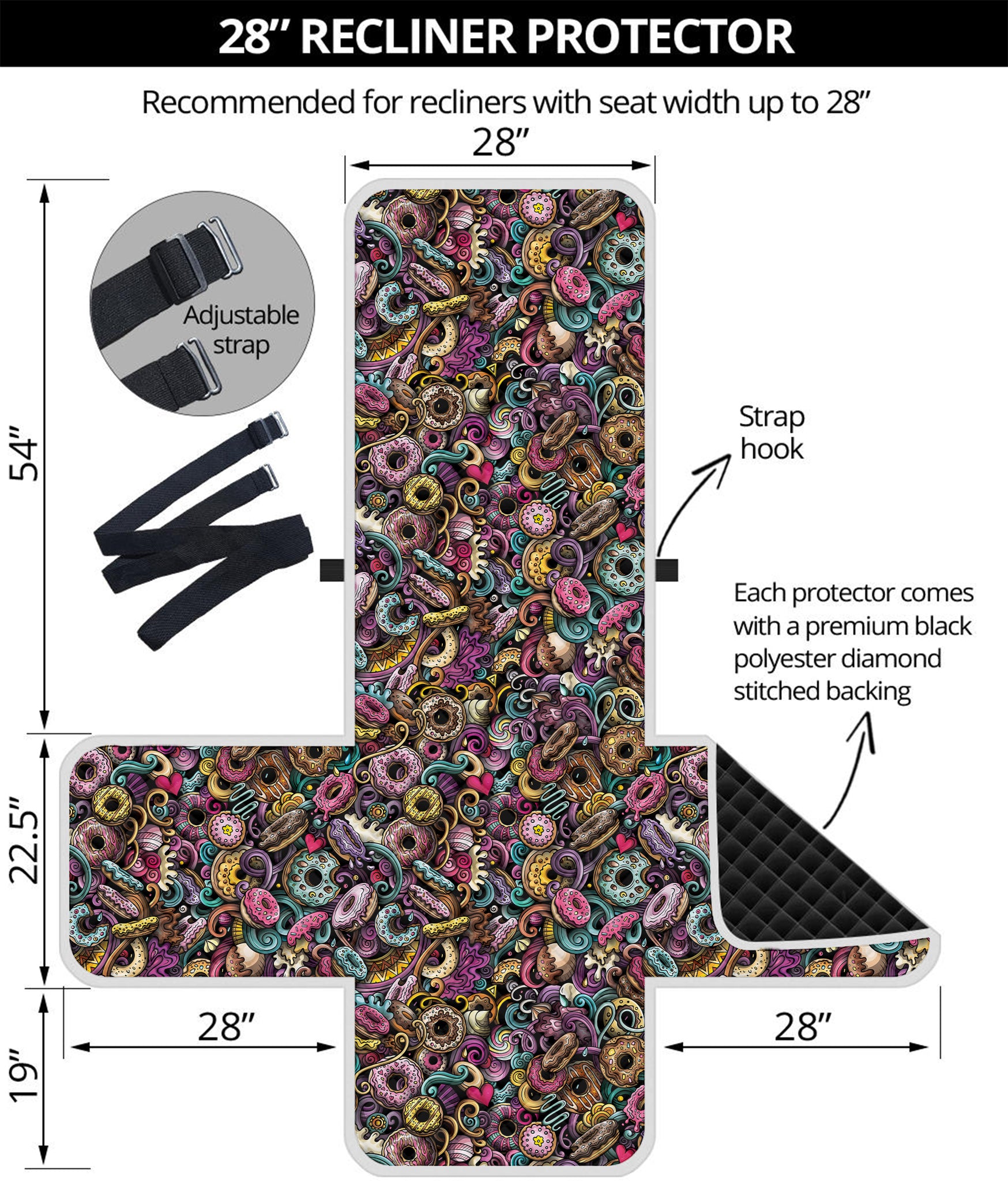 Graffiti Donut Pattern Print Recliner Protector