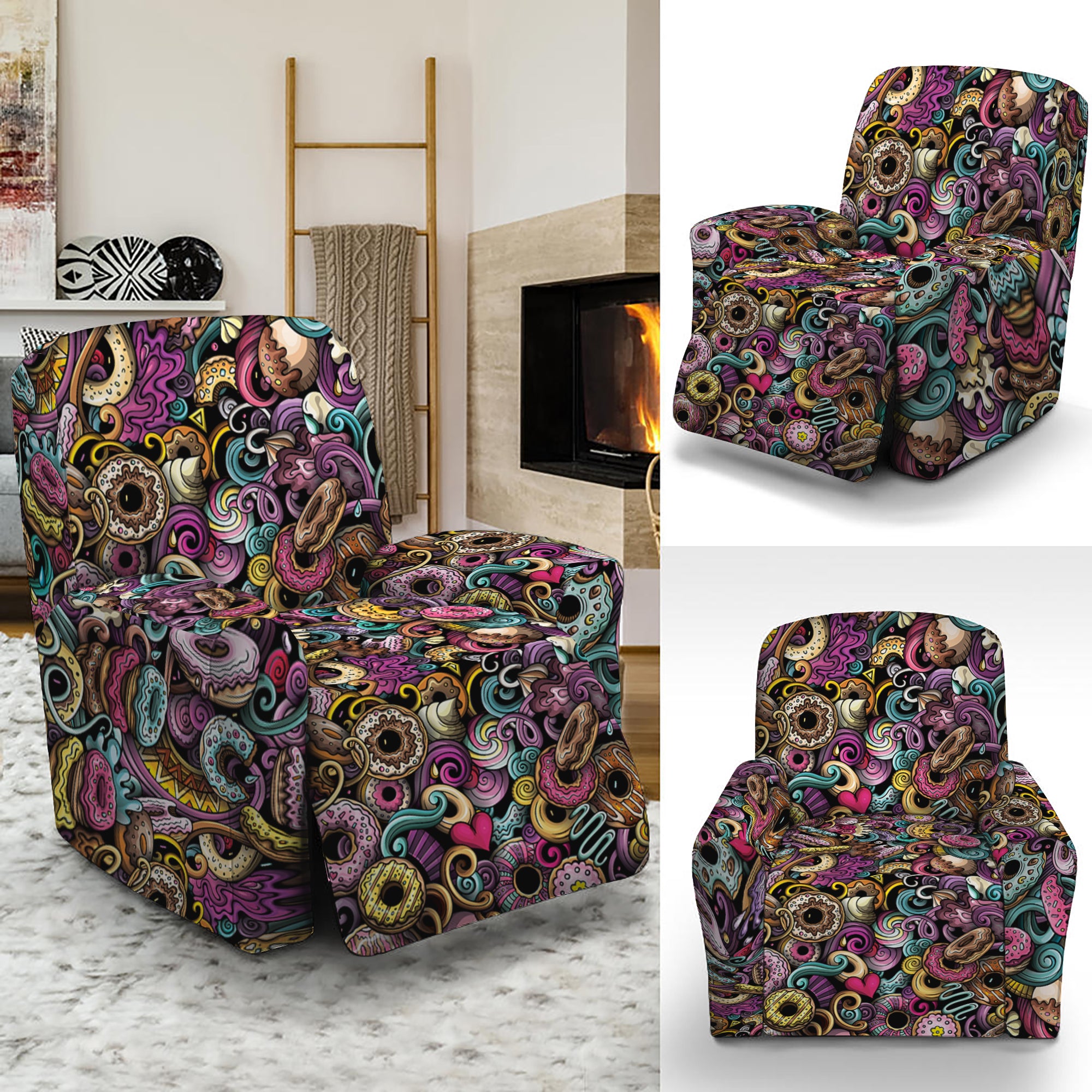 Graffiti Donut Pattern Print Recliner Slipcover