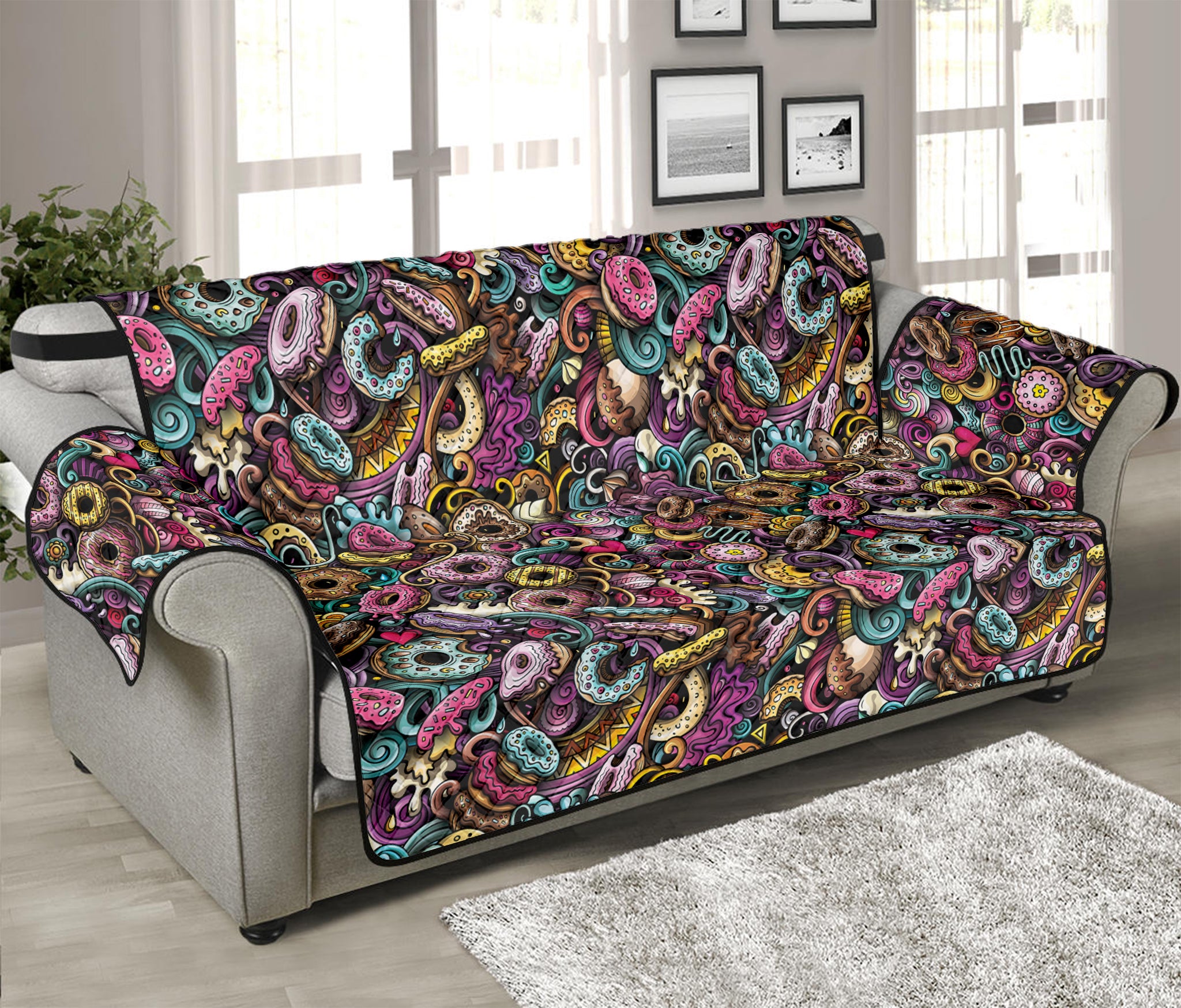 Graffiti Donut Pattern Print Sofa Protector