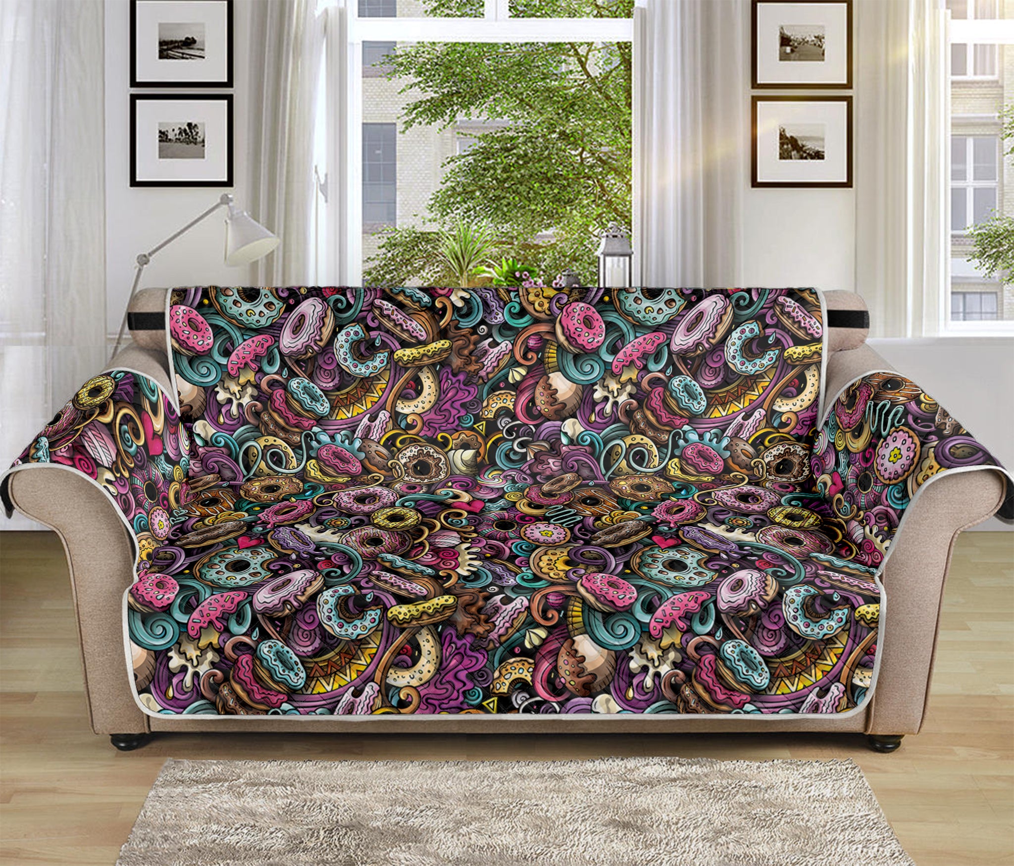 Graffiti Donut Pattern Print Sofa Protector